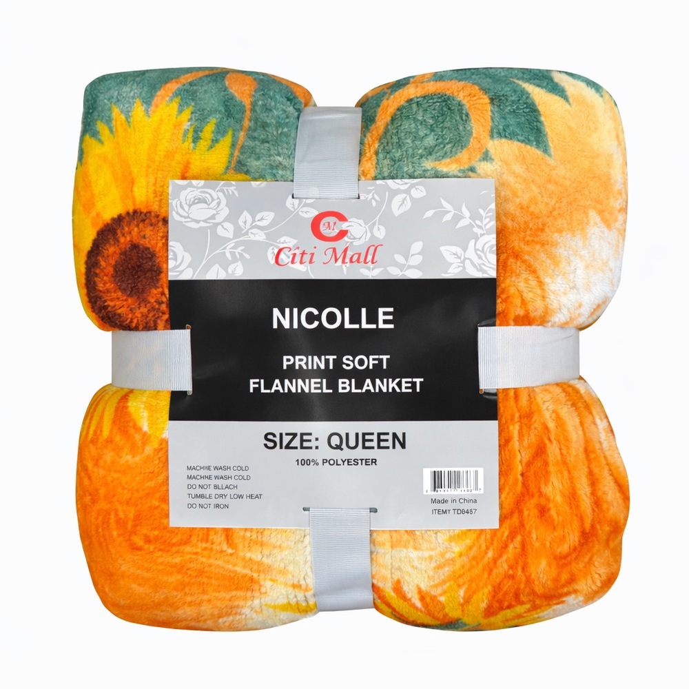 Nicole Queen Flannel Blanket - Orange and Yellow